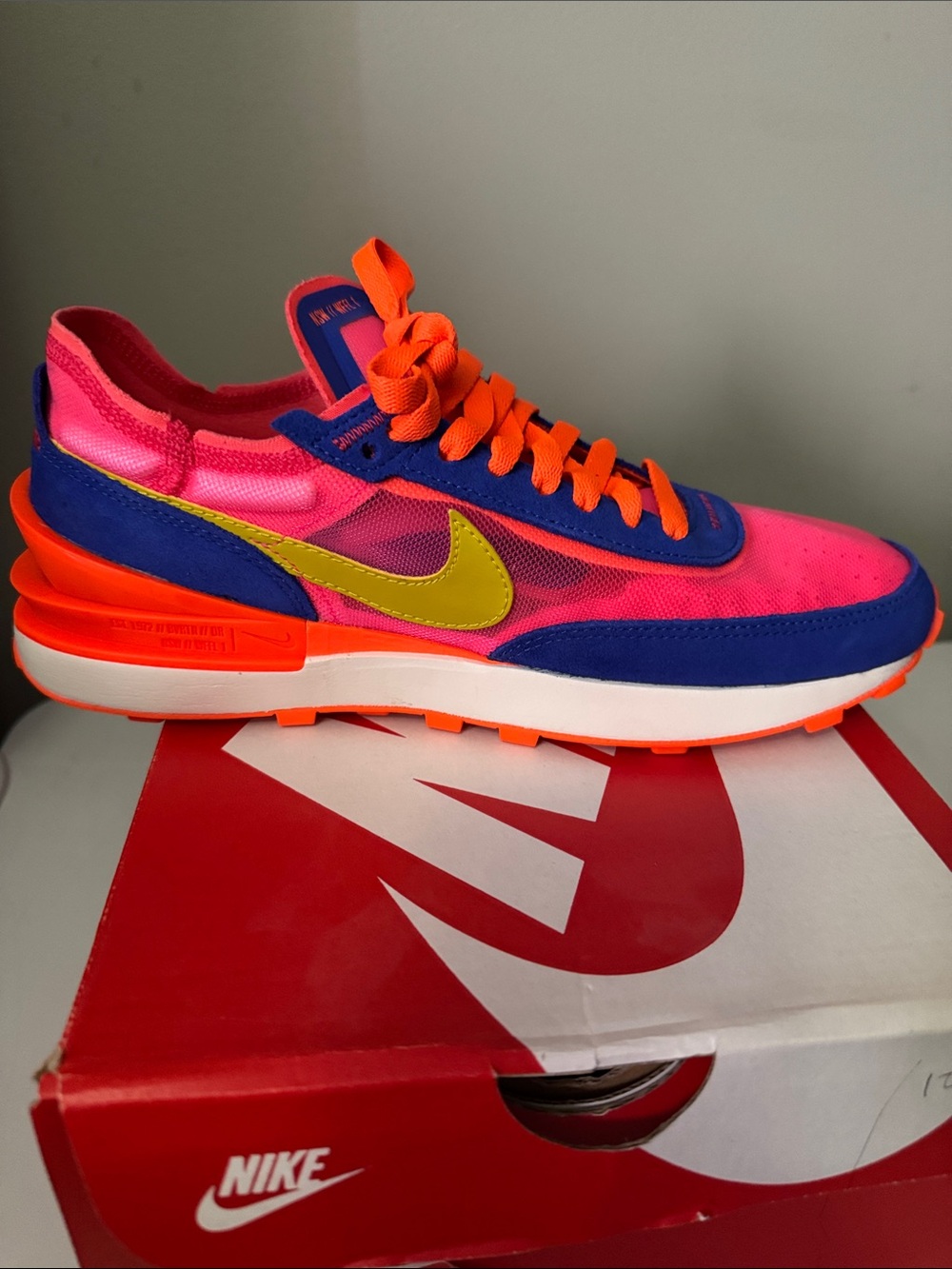 Nike Women's Waffle One Sneaker - Pink, Blue & Yellow - Picture 4 of 6